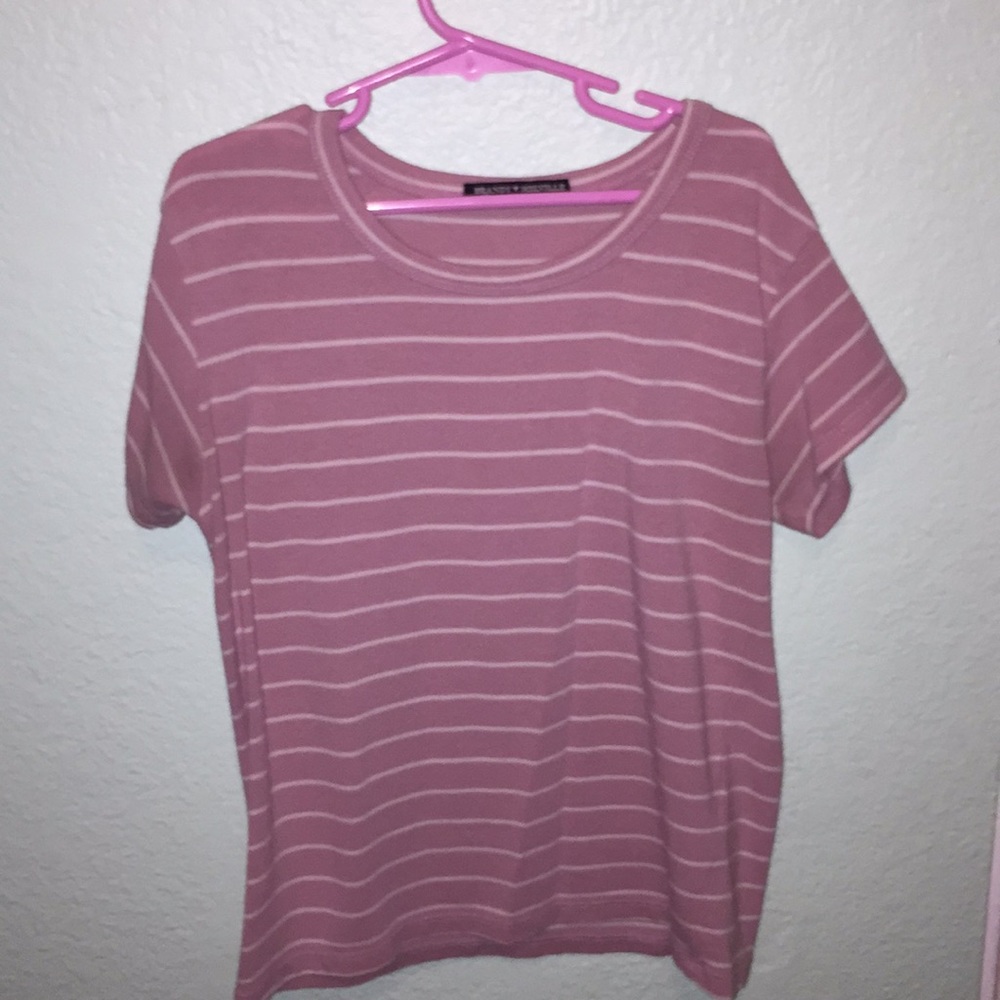 pink and white striped t-shirt